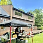軽井沢の企業保養所に設営した出張グルメBBQの屋外キッチン
