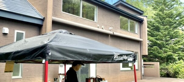軽井沢の企業保養所に設営した出張グルメBBQの屋外キッチン